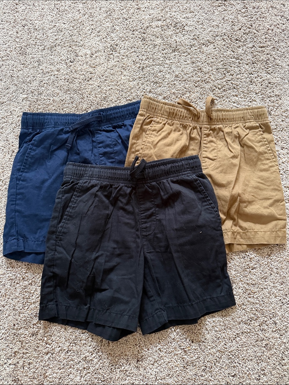 Old Navy Boys 3-Pack Elastic Waist Shorts in Navy, Black & Tan